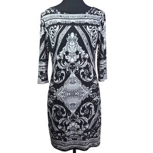 Joseph Ribkoff Black and White Patterned Dress With Silver 3/4 Sleeve Dress 4
